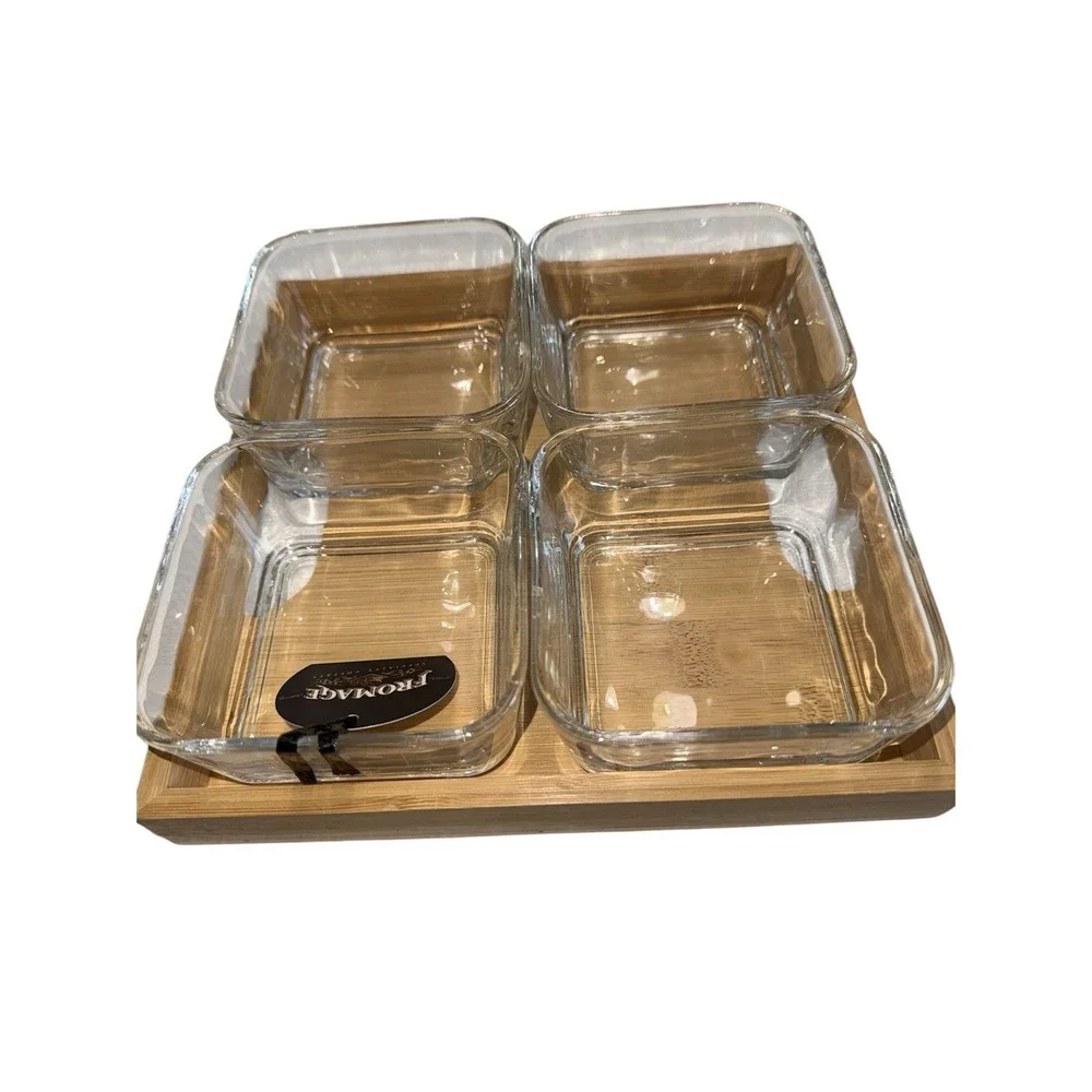 Bamboo Tray with Four Glass Dishes Square